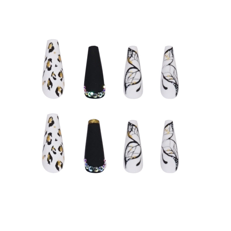Butterfly Wearing Leopard-Print Nail Piece Scrub Manicure Wearing Nail Patch With Drill Nail Patch